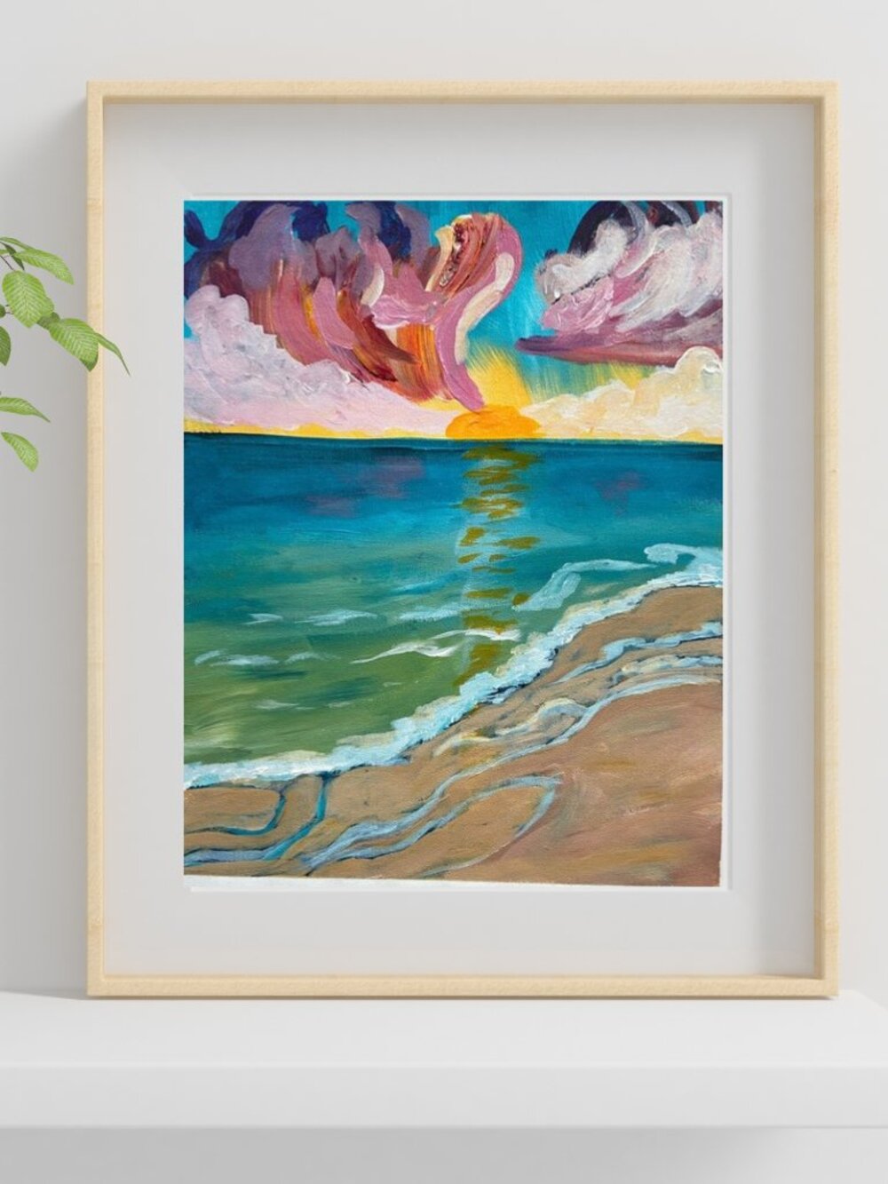 Golden Horizon Original Acrylic Sunset on 8x10 Canvas Sheet  Seascape